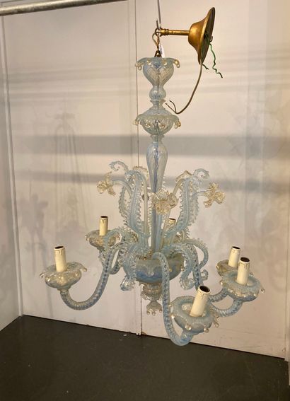 MURANO Chandelier with six arms of light, mid-20th century, opalescent glass and...