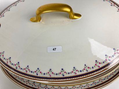 LIMOGES Part of service with polychrome and gold decoration of garlands, XXth, porcelain,...