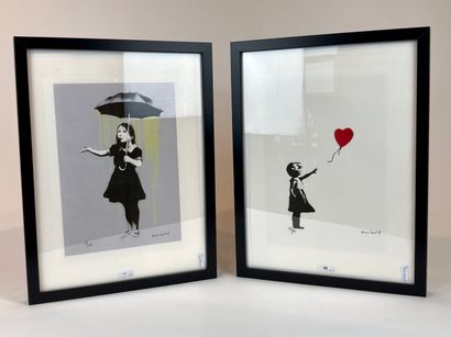 BANKSY (1974-) [d'après] "Girl with Red Balloon" and "Nola (Yellow Rain)," 21st,...