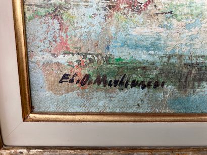DE MEULENAERE Edmond (1884-1963) 
"Vue de Lissewege", XXe, huile sur panneau, signée...