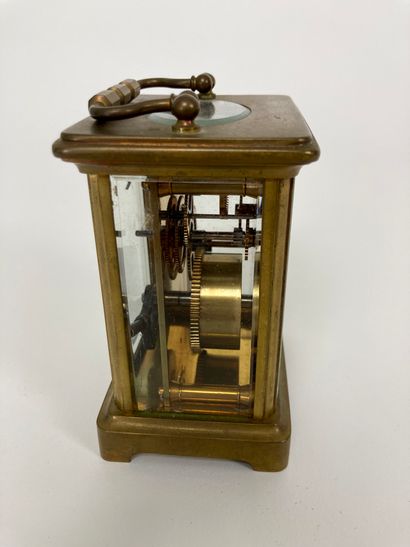 null Officer's table clock, 20th century, brass and beveled glass, with winding mechanism,...