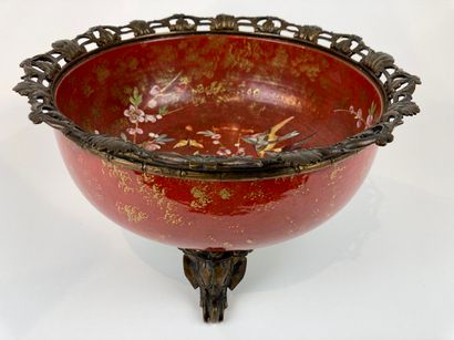 France Large Napoleon III period bowl with polychrome and gold decoration of a stylized...