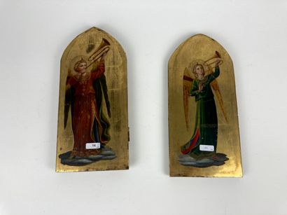 Ecole Florentine "Angels musicians", late 19th-early 20th century, pair of oil paintings...