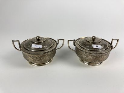 Pair of covered bowls, 20th century, silver...