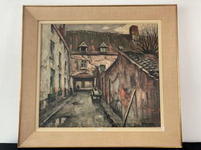 VOLCKAERT Piet (1902-1973) "Ruelle animée", XXe, huile sur toile, signée en bas à...