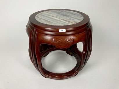 CHINE Sellette, 20th century, molded and carved wood with recessed marble top, h....