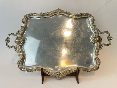 null Rocaille tea and coffee tray in quadripod baluster, early 20th century, silver...