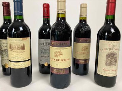 BORDEAUX Lot de douze bouteilles (rouge) :

- (FRONSAC), Château La Fontaine 2000,...