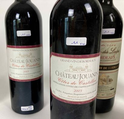 BORDEAUX Lot de cinq bouteilles (rouge) :

- (CASTILLON-CÔTES-DE-BORDEAUX), Château...