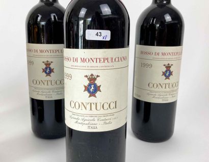ITALIE Lot de huit bouteilles :

- Contucci - Rosso di Montepulciano 1999 (rouge),...