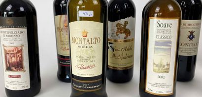 ITALIE Lot de huit bouteilles :

- Contucci - Rosso di Montepulciano 1999 (rouge),...