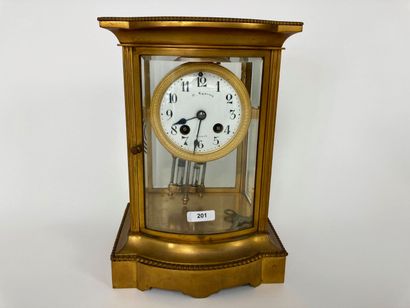 KREITZ - ANVERS Horloge-cage à façade bombée, fin XIXe-début XXe, laiton et verre...