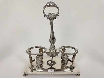 BELGIQUE Louis-Philippe period oil cruet, 1831-1868, chased silver (800 thousandths),...