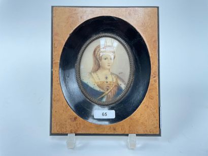 null "Anne Boleyn", XIXe-XXe, miniature, signée, 8x6,5 cm (à vue ovale).