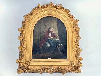 DE PRATERE Henri (1815-1890) "Le Joueur de dames", XIXe, huile sur toile cintrée,...