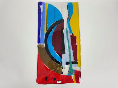CANNEEL Anne (1950-2017) "Composition", 2007, panneau en verre polychrome, monogrammé...