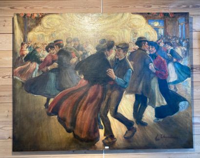 THYSEBAERT Émile (1873-1963) "Le Bal populaire", circa 1910, huile sur toile, signée...