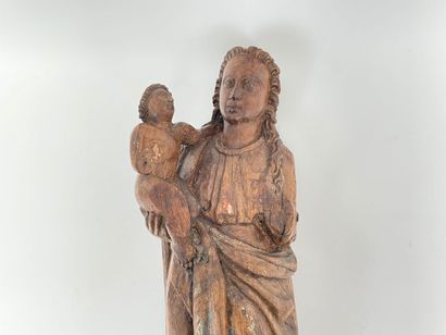 FLANDRES "Vierge à l'Enfant", circa 1500, statue d'applique en bois sculpté avec...