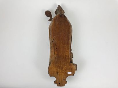 null "Saint Évêque", XIXe-XXe, groupe d'applique en chêne sculpté et patiné, h. 61,5...