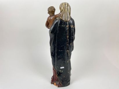 FLANDRES "Vierge à l'Enfant", probablement XVIIIe, groupe en bois sculpté et polychromé,...