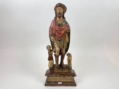 null "Saint Roch", probablement XVIIe, groupe en bois sculpté et polychromé, h. 57...