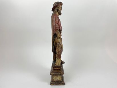 null "Saint Roch", probablement XVIIe, groupe en bois sculpté et polychromé, h. 57...