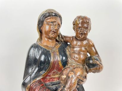 FLANDRES "Vierge à l'Enfant", probablement XVIIIe, groupe en bois sculpté et polychromé,...