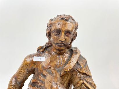null "Ange adorant", XVIIIe-XIXe, figure en bois sculpté et patiné, h. 46,5 cm [altérations,...