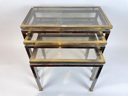 null Vintage rectangular nesting table, circa 1970, glass, silver and gold plated...