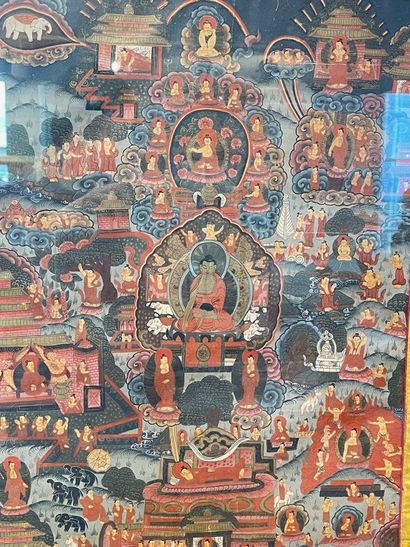 TIBET "Thangka", XXth, tempera on canvas and silk, 54x39,5 cm approx.