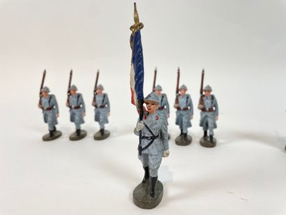 null Lot of subjects in composition (French platoon with flag bearer), ten pieces...