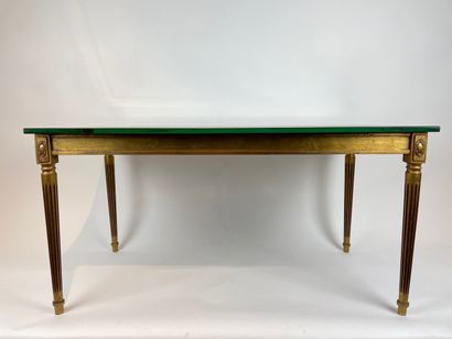 null Table basse rectangulaire néoclassique, fin XXe, bois doré, plateau de glace...