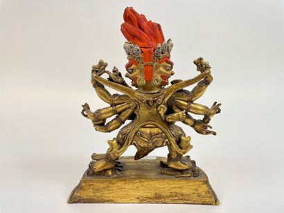 TIBET "Hevajra and her parèdre Nairātmyā," probably 19th century, chased and gilt...