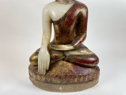 BIRMANIE "Bouddha assis prenant la terre à témoin (Bhûmisparsha-mudrā)", XXe, sujet...