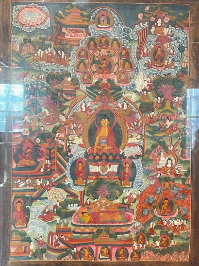 TIBET "Thangka", 20th century, tempera on canvas and silk, 71.5x49.5 cm approx. [glass...