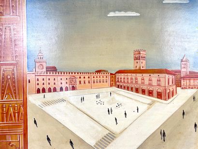 GILLES Piet (1908-1995) "Piazza Maggiore (Bologne)", 1964, huile sur panneau, signée...