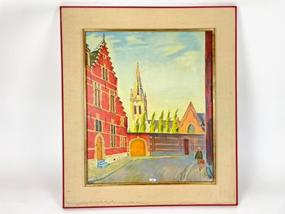 GILLES Piet (1908-1995) "Rue en Flandre", XXe, huile sur toile, signée en bas à droite,...