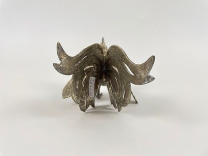 null Couple de gallinacés, XXe, métal argenté, l. 16 cm env.