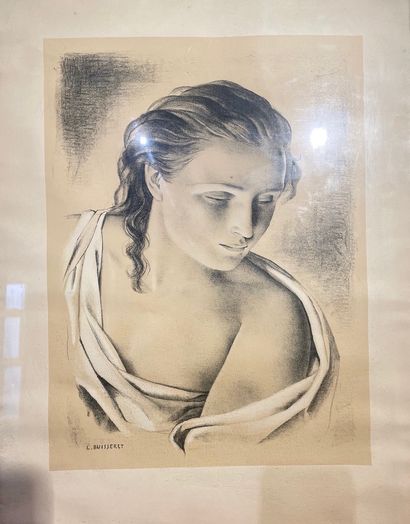 BUISSERET Louis (1888-1956) "Visage de femme", mi-XXe, lithographie, 49x36,5 cm.