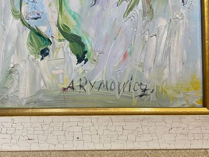 ÉCOLE BELGE "Bouquet", XXe, huile sur toile, signature [A. RYMOWICZ] en bas à droite,...