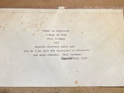 HERMANS Paul (1898-1972) "Hymne au printemps (Étangs de Genk)", 1957, huile sur papier...