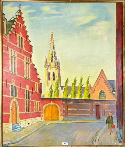 GILLES Piet (1908-1995) "Rue en Flandre", XXe, huile sur toile, signée en bas à droite,...