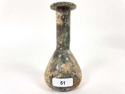 null Balsamaire antique en verre irisé, h. 11 cm [col brisé et recollé].