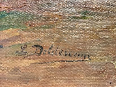DELDERENNE Léon (1864-1921) "Sous-bois ensoleillé", circa 1900, huile sur toile,...