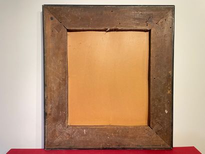 null Miroir rectangulaire, XIXe-XXe, bois noirci à profil renversé, 70,5x63,5 cm...