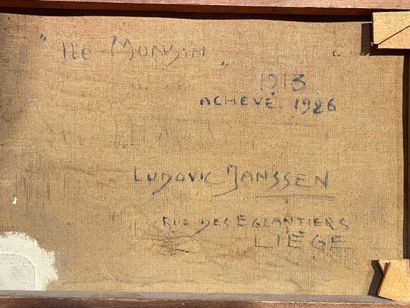 JANSSEN Ludovic (1888-1954) "L'Île Monsin (Liège)", 1913-1926, huile sur toile, signée...