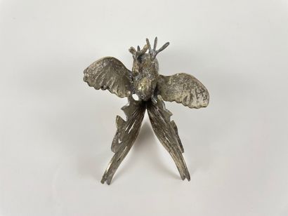 null Couple de gallinacés, XXe, métal argenté, l. 16 cm env.