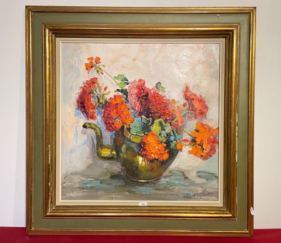 PEETERS J. "Bouquet", mi-XXe, huile sur toile, signée en bas à droite, 50x50 cm [légères...