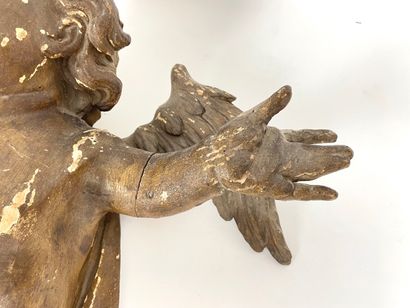 ÉCOLE FLAMANDE Angelot baroque d'applique, XVIIe-XVIIIe, bois sculpté et laqué, h....