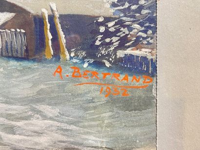 BERTRAND A. "Paysage hivernal", 1932, gouache sur papier, signée et datée en bas...